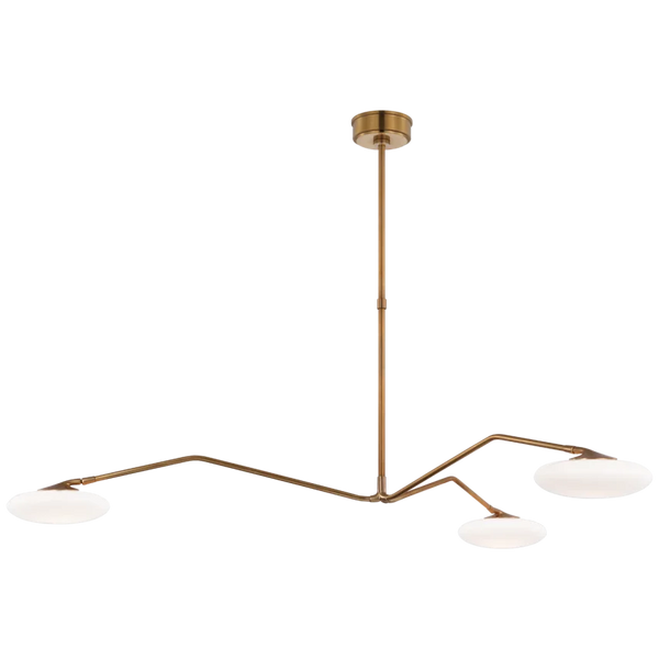 Brindille Extra Large Three Light Chandelier, Brass with White Glass