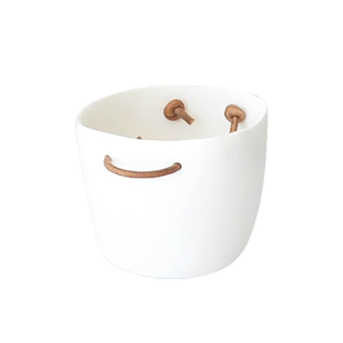 Ice Bucket with Leather Handles, White
