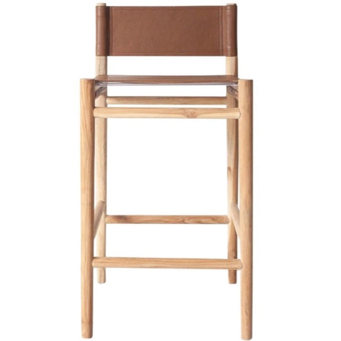 Lili Barstool, Camel Leather w/ Natural Teak Wood