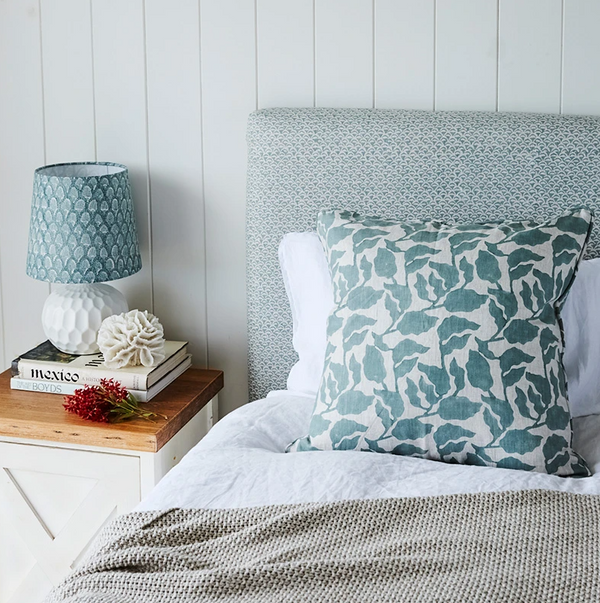 Flores Celadon Linen Cushion, 22" x 22"
