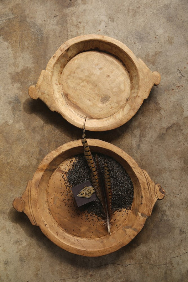 Round Wood Hand-Carved Bowls