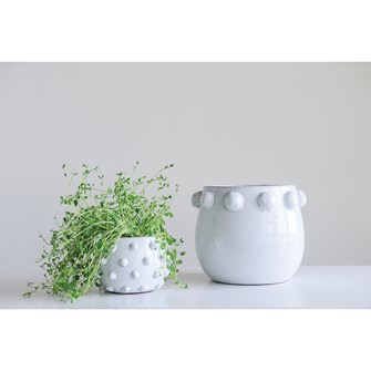 Terra-Cotta Planter, White With Raised Dots