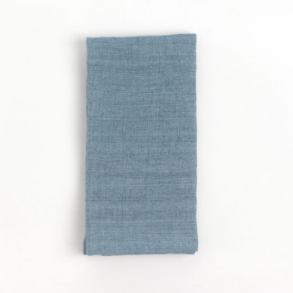 Stone Washed Linen Hemmed Dinner Napkin (Denim), Set of 6