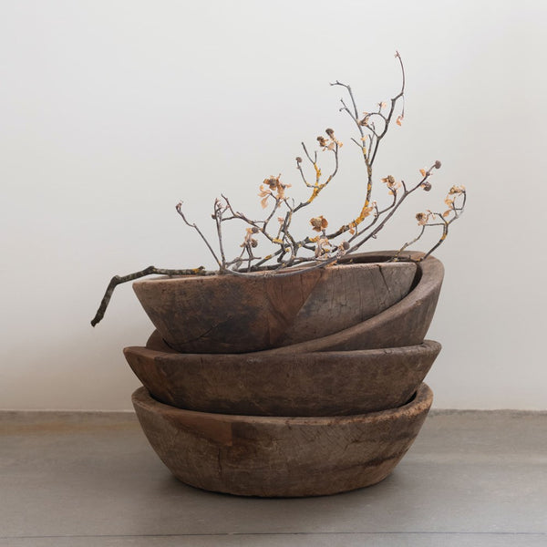 Round Found Teak Wood Bowl
