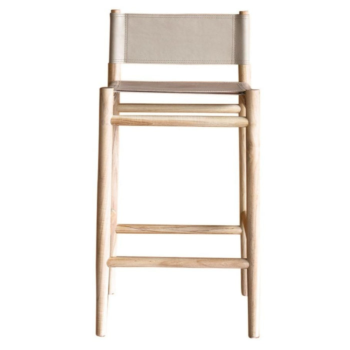 Lili Counter Stool, Bone Leather w/ Natural Teak Wood