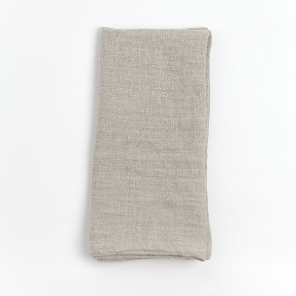 Stone Washed Linen Hemmed Dinner Napkin (Flax), Set of 6