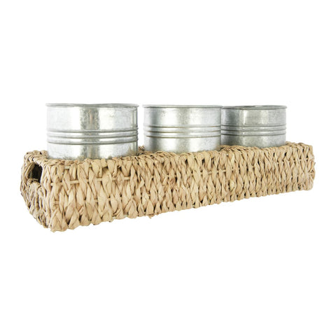 Hand Woven Bankuan Tray with 3 Metal Containers