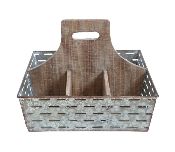 Metal & Wood Caddy with 9-Compartments