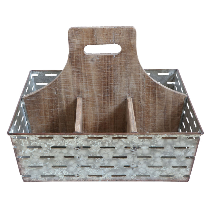Metal & Wood Caddy with 9-Compartments