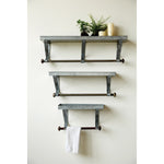 Galvanized Metal Wall Racks w Shelf & Rod, Set of 3