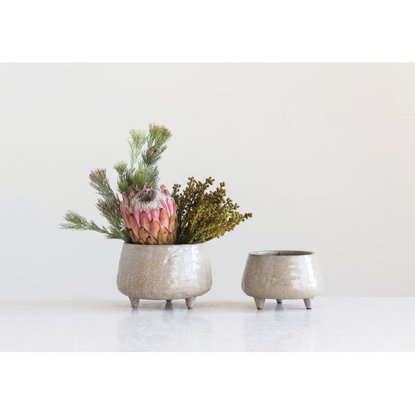 Stoneware Footed Planter, Beige Glaze