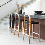 Julia Barstool, Black Leather w/ Natural Teak Wood