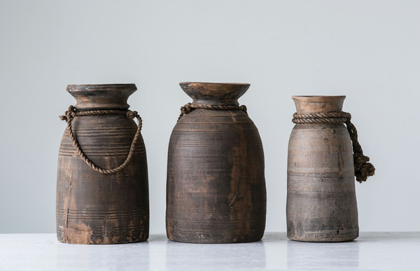 Found Wood Container With Rope