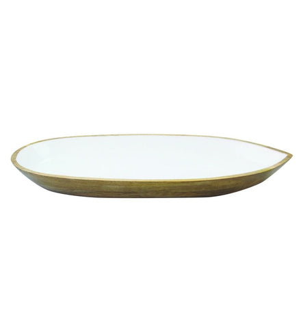 Mango Wood & White Enamel Oval Dish