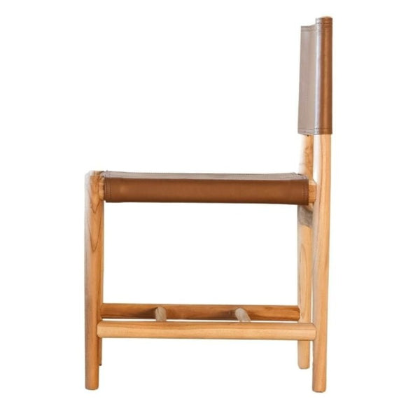 Claire Armless Dining Chair in Camel w/ Natural Teak Wood