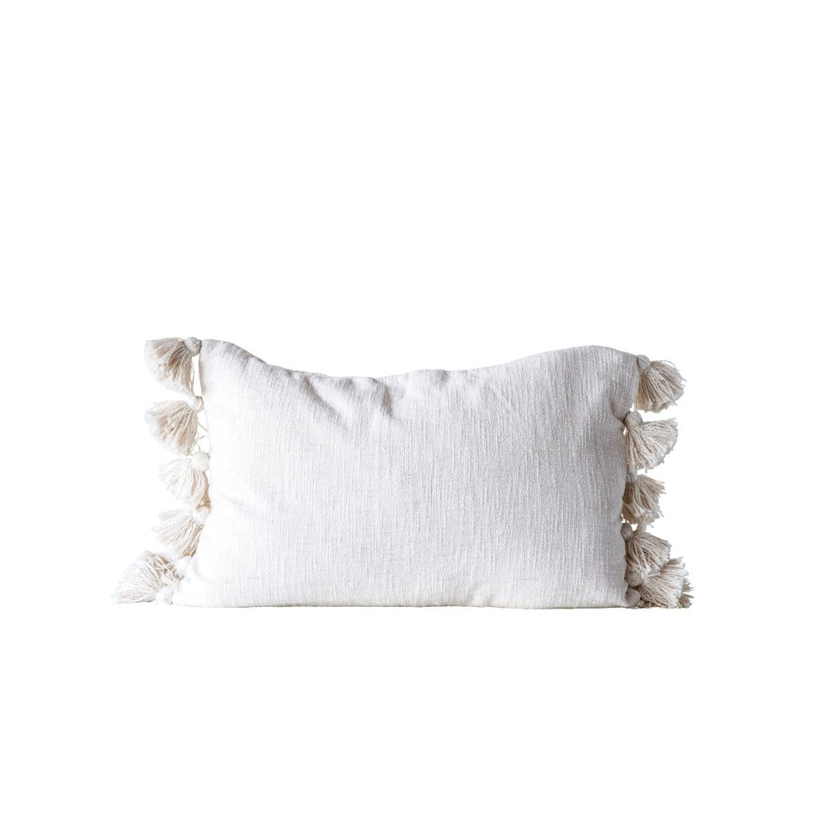 Cotton Woven Slub Pillow with Tassels, Cream