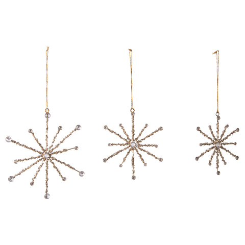 Metal Snowflake Ornaments with Sequins, Set of 3