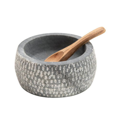 Granite Salt Cellar with Wood Spoon Set