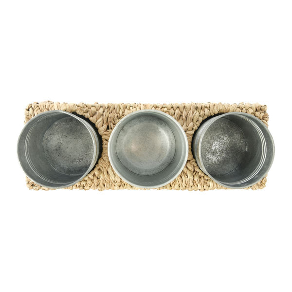 Hand Woven Bankuan Tray with 3 Metal Containers