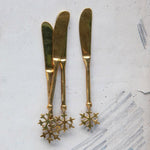 Brass Canape Knives with Snowflake Handle, Set of 4