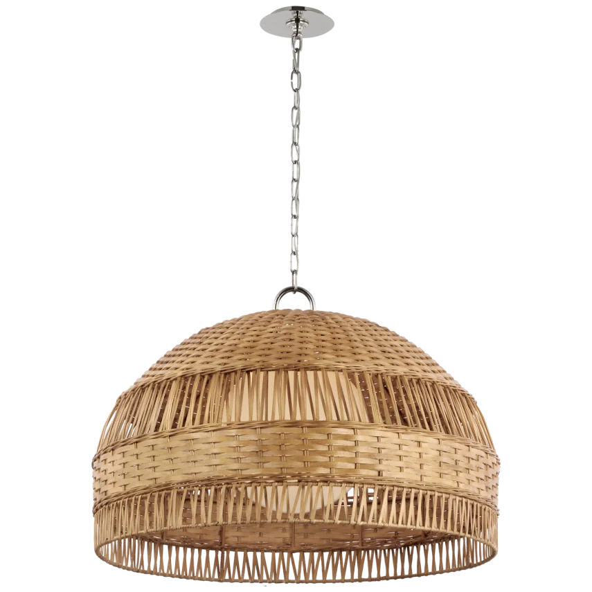 Whit Extra Large Dome Hanging Shade, Polished Nickel and Natural Wicker