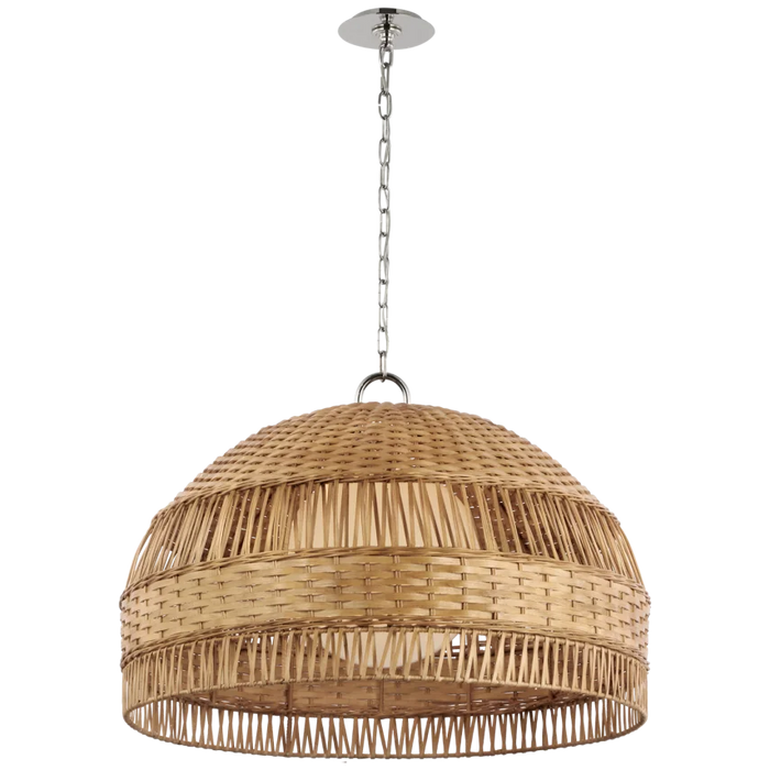 Whit Extra Large Dome Hanging Shade, Polished Nickel and Natural Wicker
