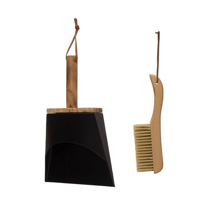 Beechwood Brush & Metal Dust Pan with Leather Straps
