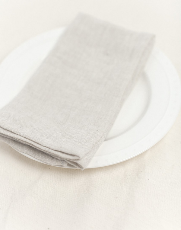 Stone Washed Linen Hemmed Dinner Napkin (Natural Chambray), Set of 6