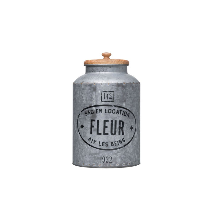 Fleur Metal Jar with Wooden Lid