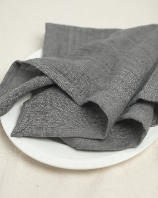 Stone Washed Linen Hemmed Dinner Napkin (Oyster), Set of 6