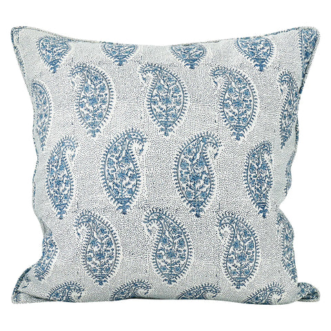 Paisley Azure Linen Cushion, 20" x 20"