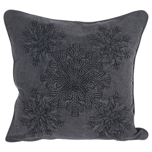 Embroidered Pillow with Snowflake Applique, Charcoal