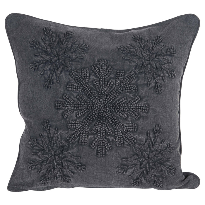 Embroidered Pillow with Snowflake Applique, Charcoal