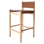 Lili Barstool, Camel Leather w/ Natural Teak Wood
