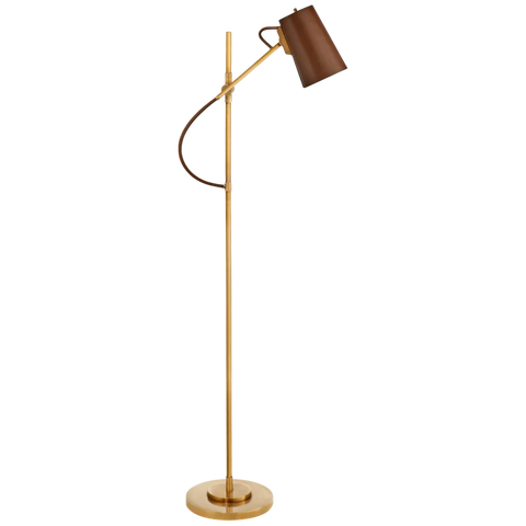 Benton Adjustable Floor Lamp, Brass and Saddle Leather