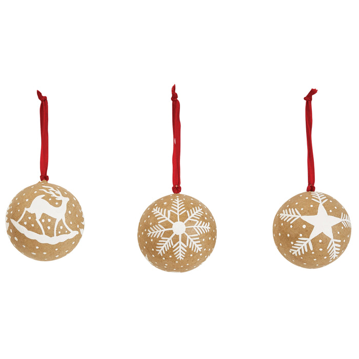 3" Round Kraft Paper Ball Ornament, 3 Styles
