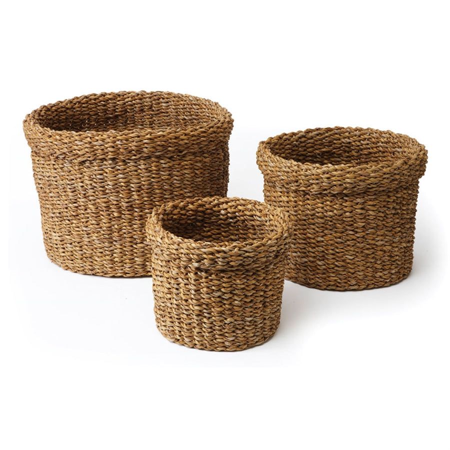 Seagrass Round Baskets with Cuffs, 3 Sizes