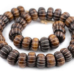 Carved Watermelon Brown Bone Beads, Large