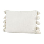 Cotton Woven Slub Pillow with Tassels, Cream