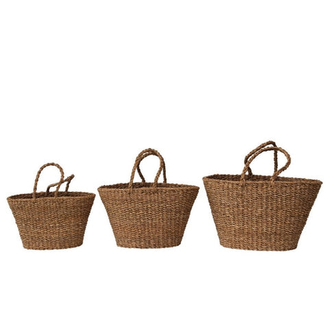 Hand-Woven Seagrass Totes with Handles, 3 Sizes