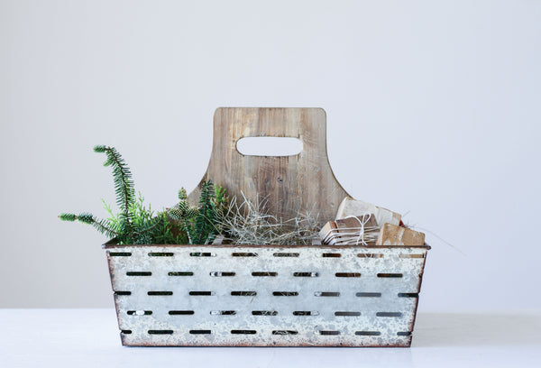 Metal & Wood Caddy with 9-Compartments