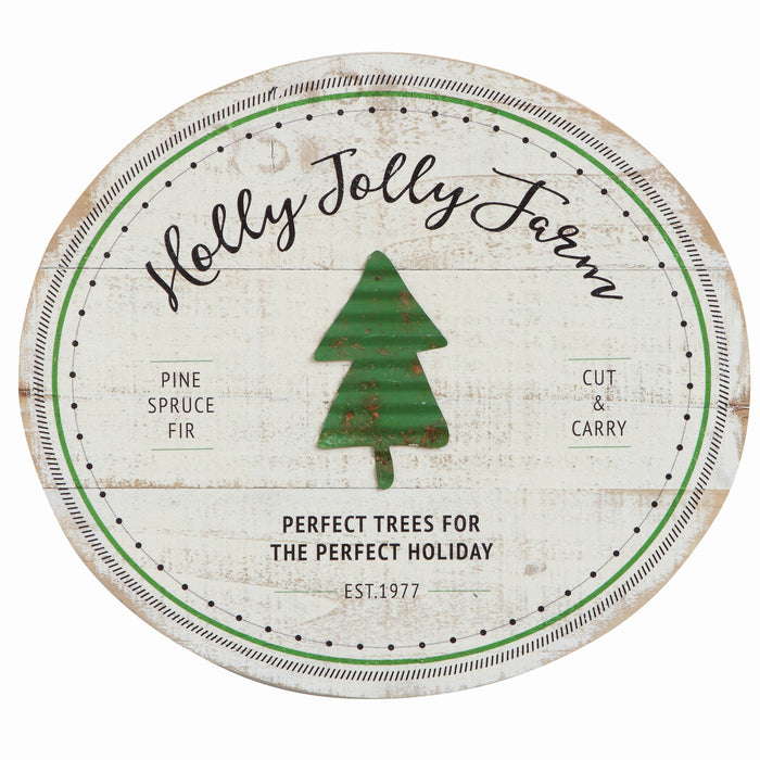 Round Wood Wall Décor "Holly Jolly Farm", 18.37"L x 16.5"H x 1"W