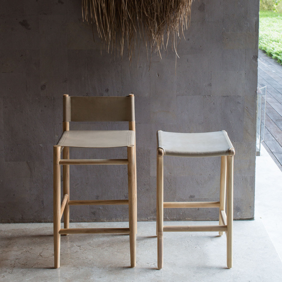 Nel Counter Stool, Bone Leather w/ Natural Teak Wood – Anna Hislop Home