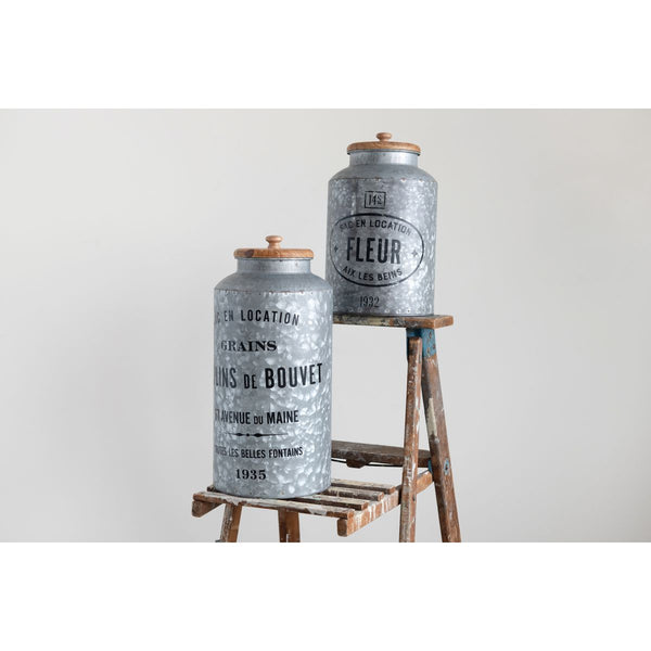 Fleur Metal Jar with Wooden Lid