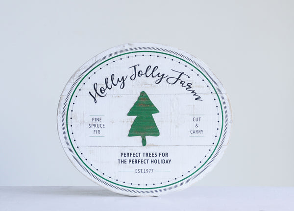 Round Wood Wall Décor "Holly Jolly Farm", 18.37"L x 16.5"H x 1"W