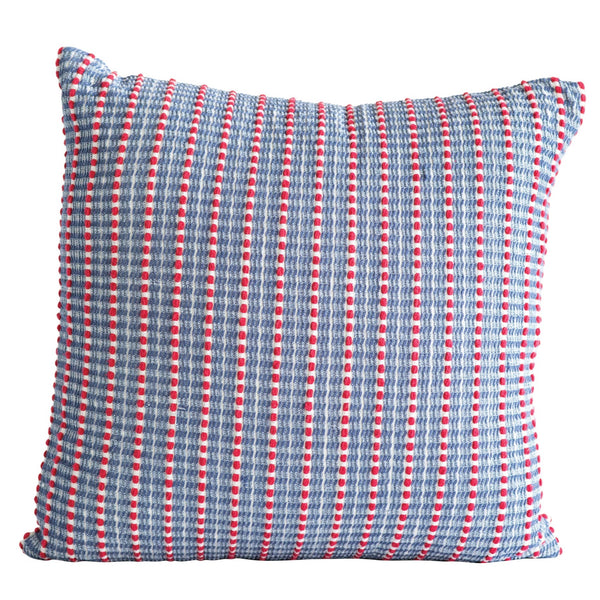 Cotton Woven Seersucker Pillow, Red & Blue