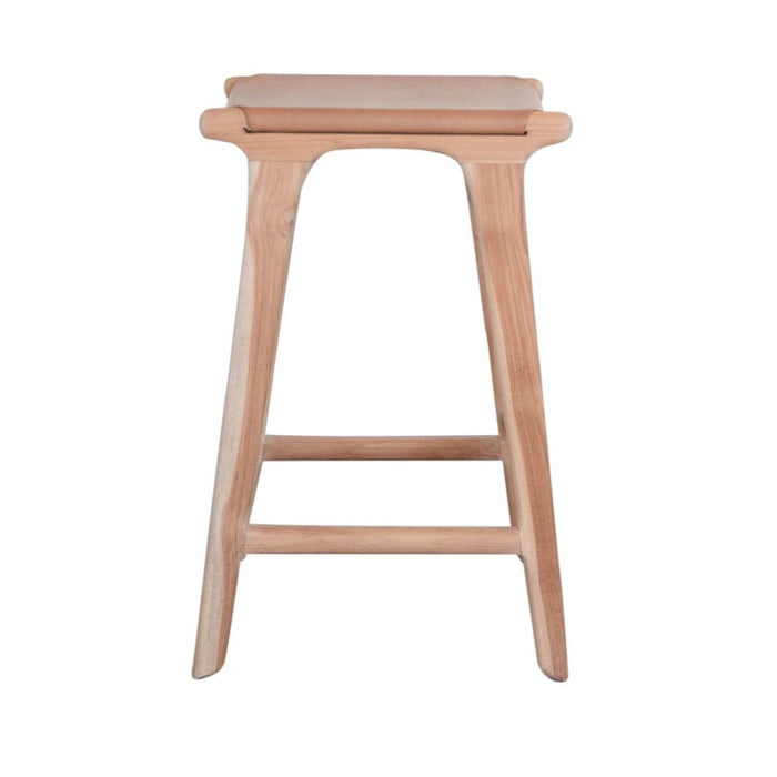 Nel Barstool, Camel Leather w/ Natural Teak Wood