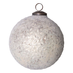 White & Gold Embossed Mercury Glass Ball Ornament